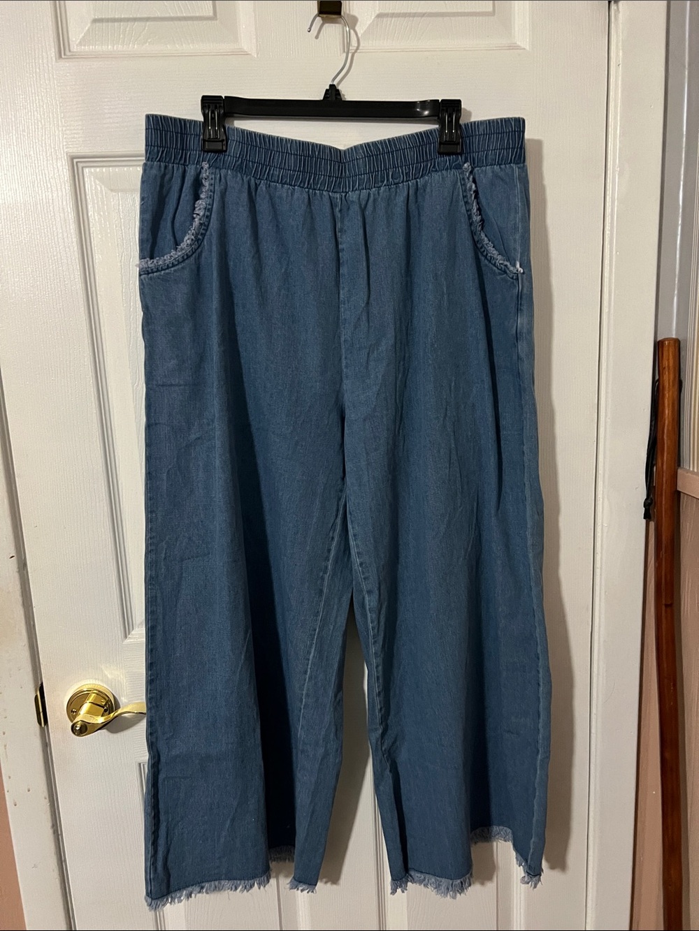 NWT Umgee Chambray Elastic Waist Pull-On Pants in Light Blue 1XL